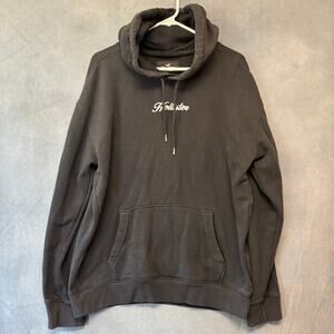 Hollister Black Hoodie Sweatshirt Pullover Embroidered Center Logo Streetwear